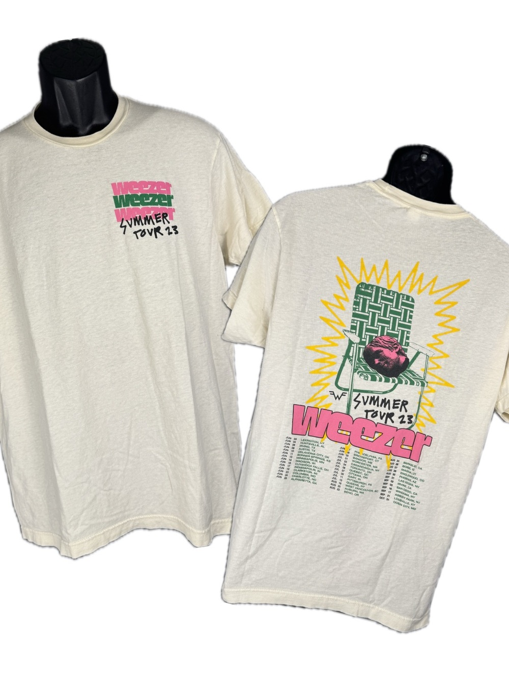 Weezer T Shirt Summer Tour 2023 Indie Rock Band Concert Tee Cream Lawn Chair L
